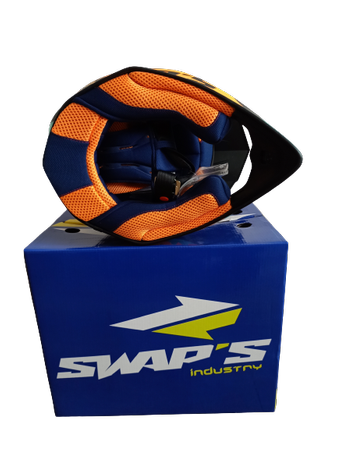 Kask crossowy SWAPS S818 czarny/pomarańczowy/niebieski matowy