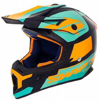 Kask crossowy SWAPS S818 czarny/pomarańczowy/niebieski matowy